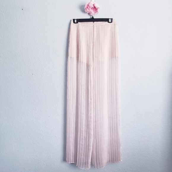 DO+BE Cream Pleated Sheer Wide Leg Pants - Picture 5 of 10